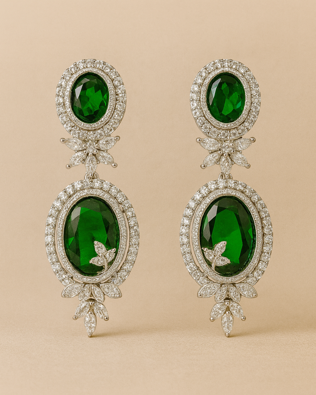 Emerald Elegance Silver Drop Earrings with Cubic Zirconia