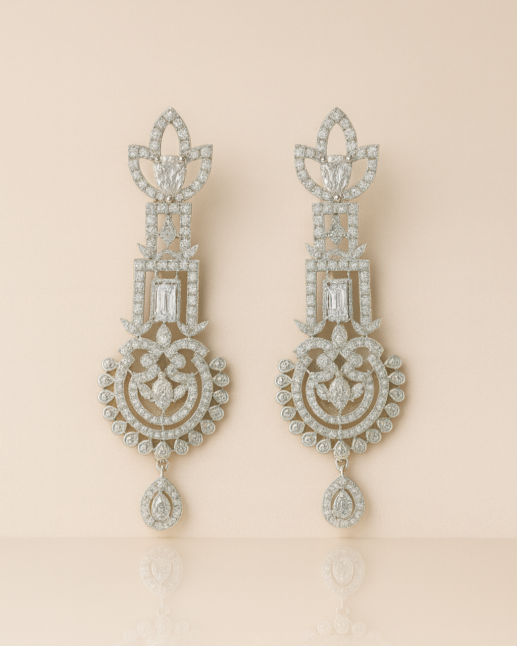 Regal Radiance Silver Statement Earrings with Cubic Zirconia Detailing