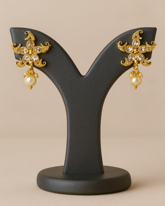 Golden Grace Kundan Necklace Set with Pearl Drops – Traditional Jewelry