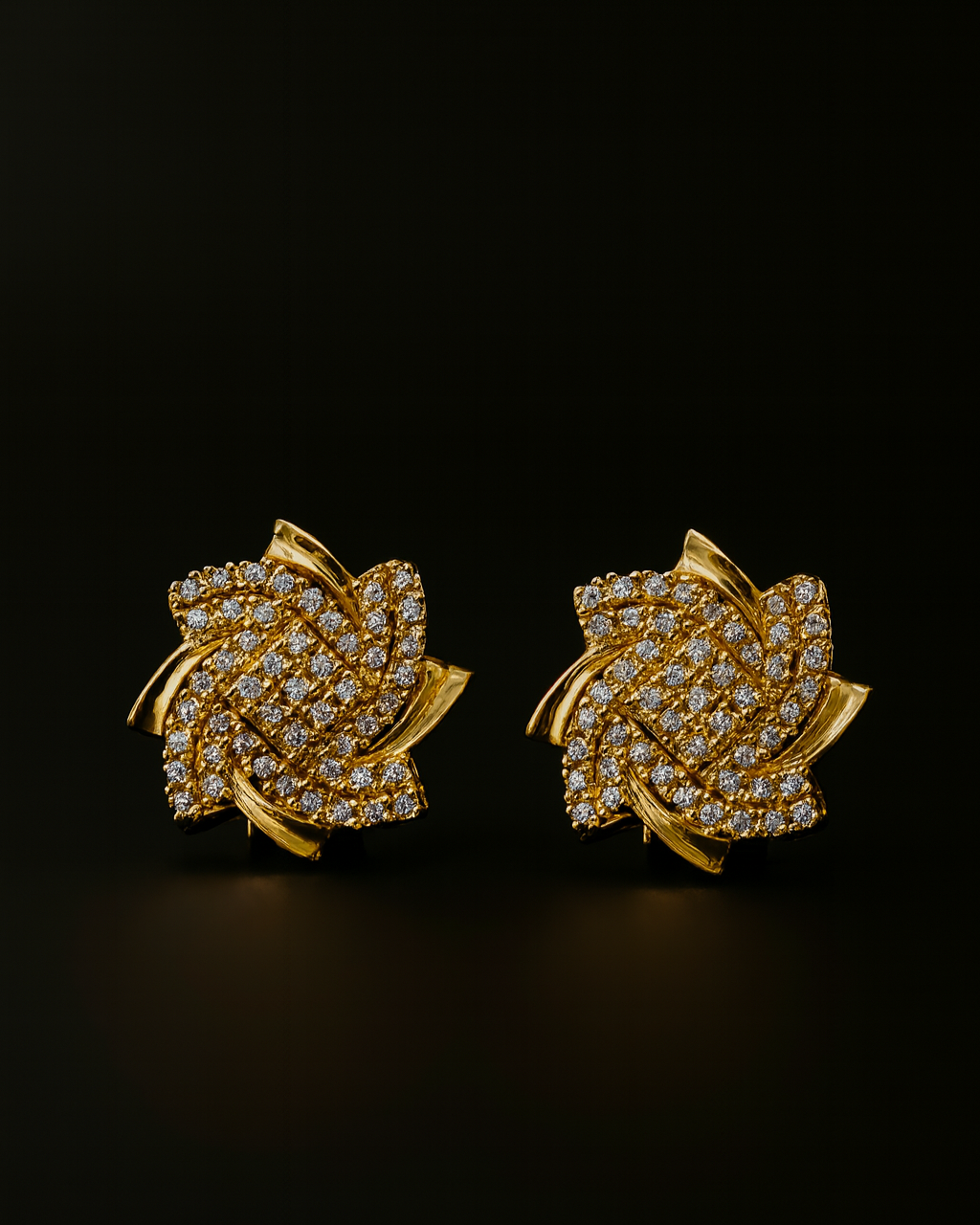 Golden Bloom Diamond-Accent Stud Earrings – Luxury Floral Twist Design