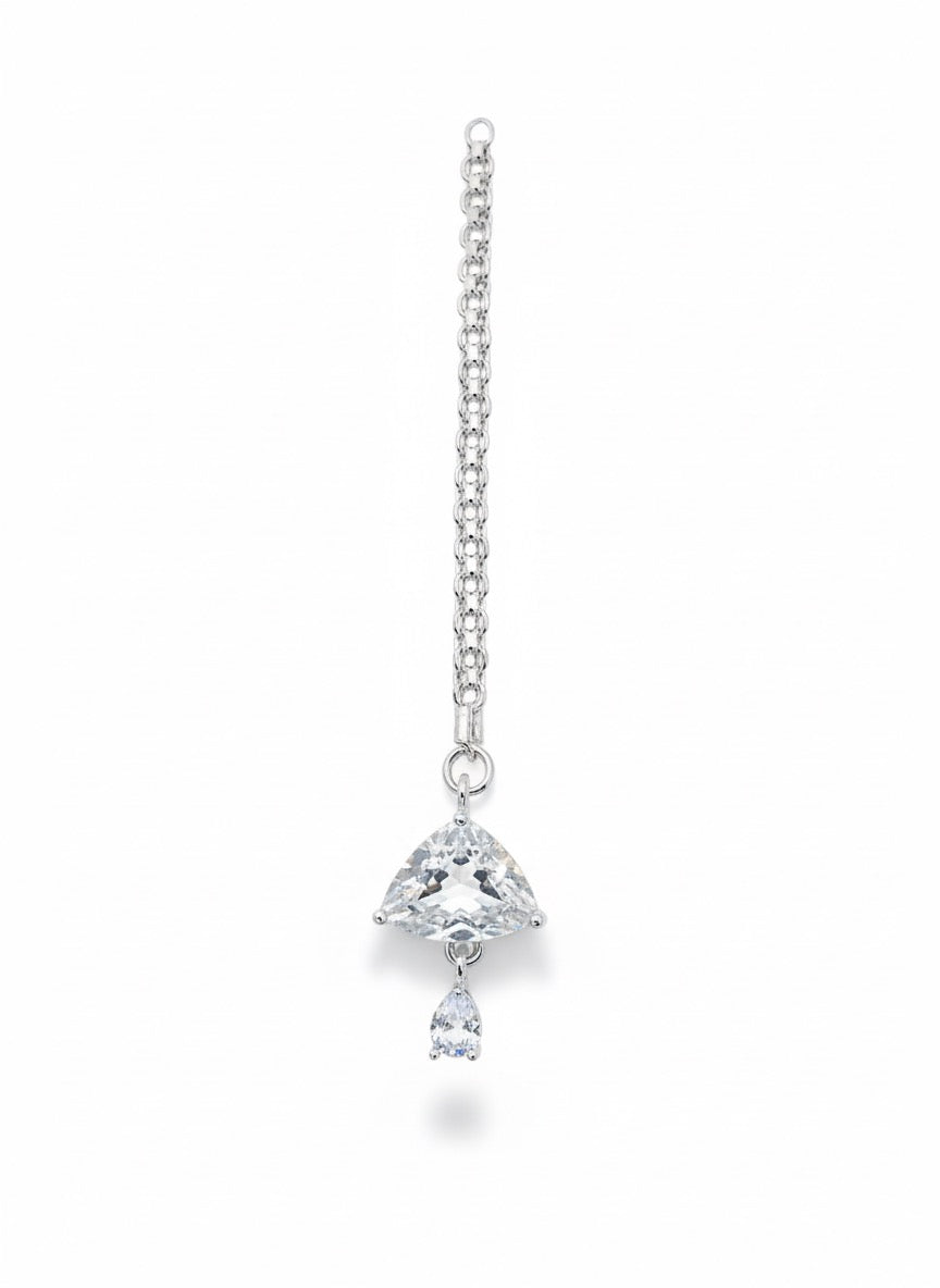 Trillion-Cut Crystal Triangle Jewelry Set - Silver-Tone Necklace, Stud Earrings & Maang Tikka