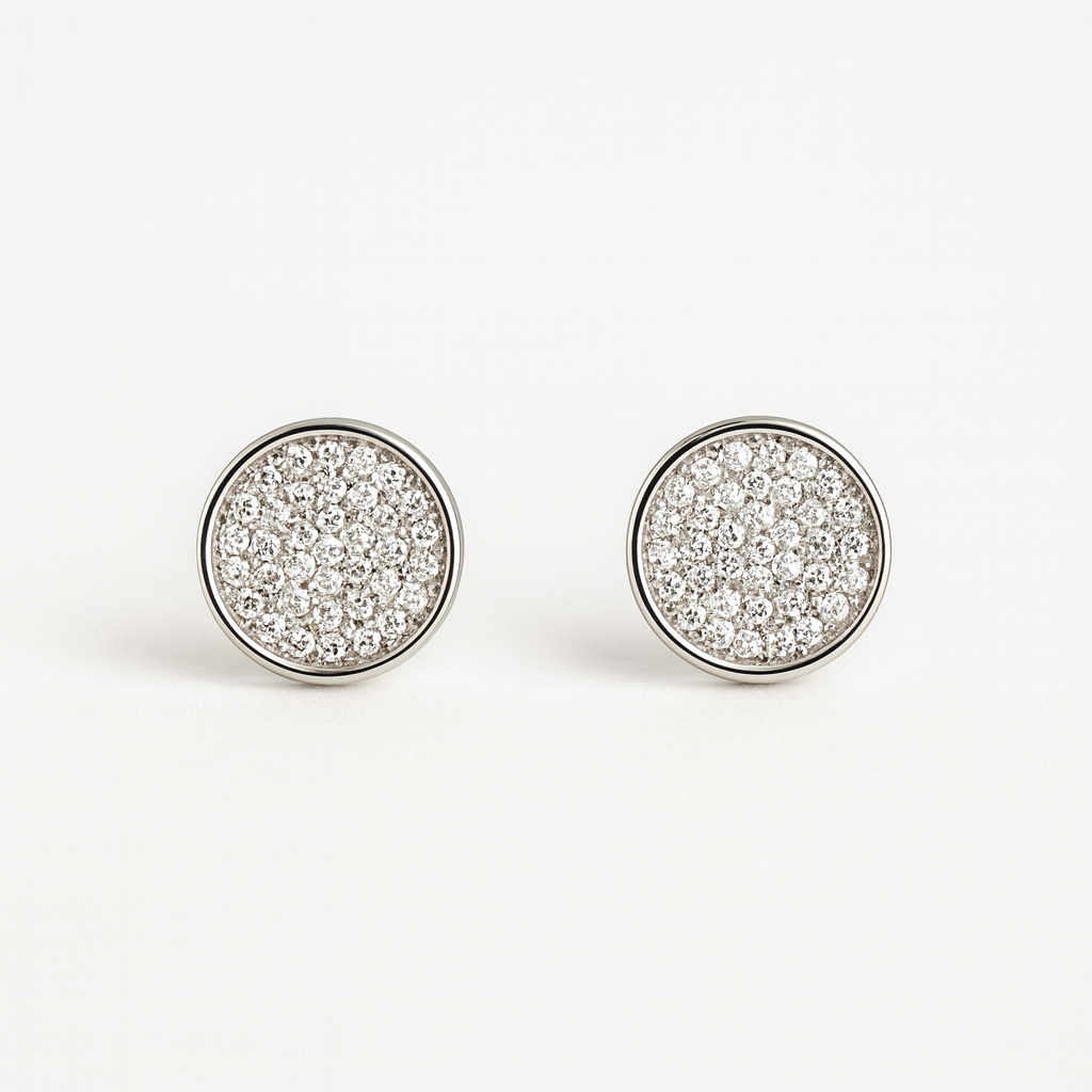 Sterling Silver Plated Round Pave Necklace & Earrings Set – Elegant CZ Jewelry, Minimalist Design