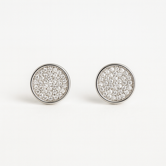 Sterling Silver Plated Round Pave Necklace & Earrings Set – Elegant CZ Jewelry, Minimalist Design