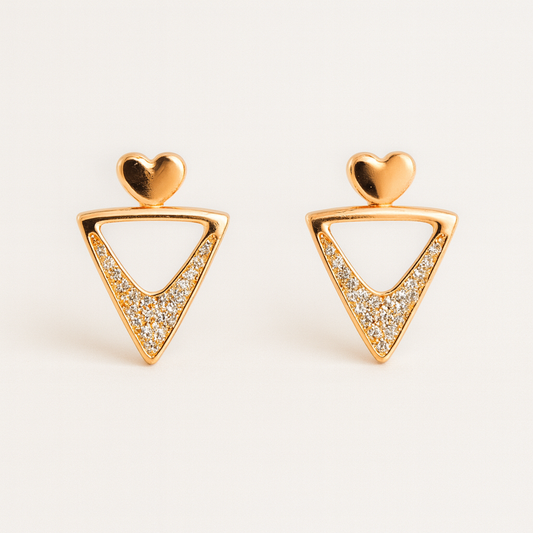 Gold-Plated Triangle & Heart Jewelry Set – Necklace with Pendant and Matching Earrings, Modern Geometric Design