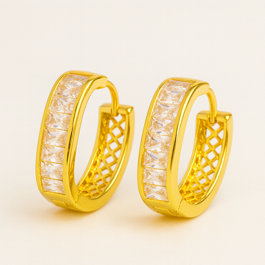 Silver-Plated Square Hoop Earrings with Princess-Cut Cubic Zirconia