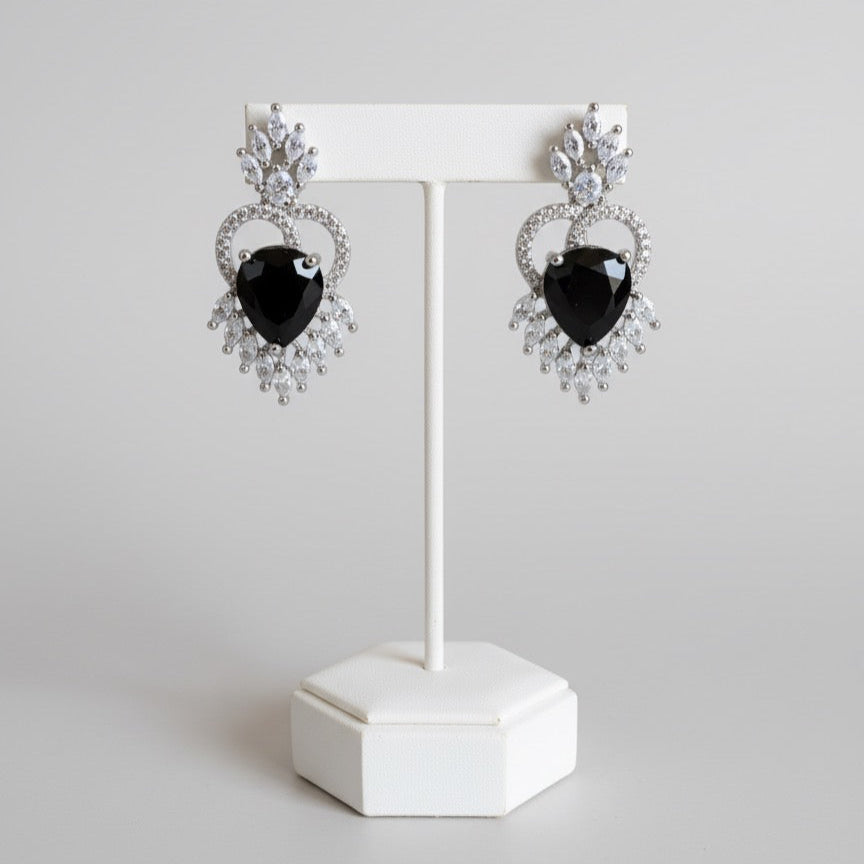 Luxury Alloy Statement Earrings – Heart Cut Centerpiece with Cubic Zirconia Halo, Dual Tone Finish