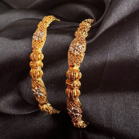 Heritage Gold Plated Traditional Kada Set with Floral Motif Set of 2 (1 pair) (size 2.8) (Rigid Design)