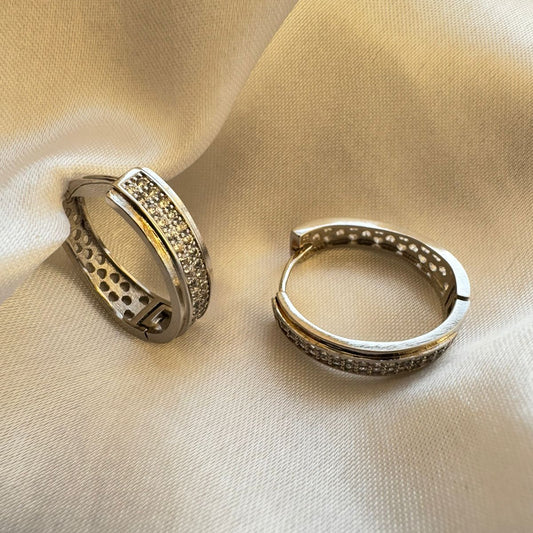 Sterling Silver Finish Chic Pave CZ Huggie Hoop Earrings