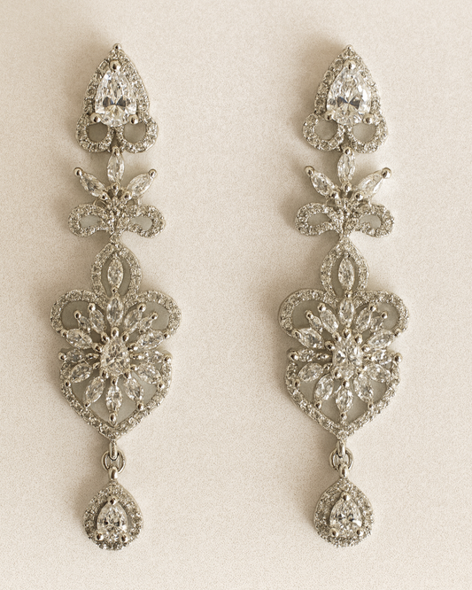 Luxury Silver-Plated Long Drop Earrings with Cubic Zirconia – Statement & Party Jewelry
