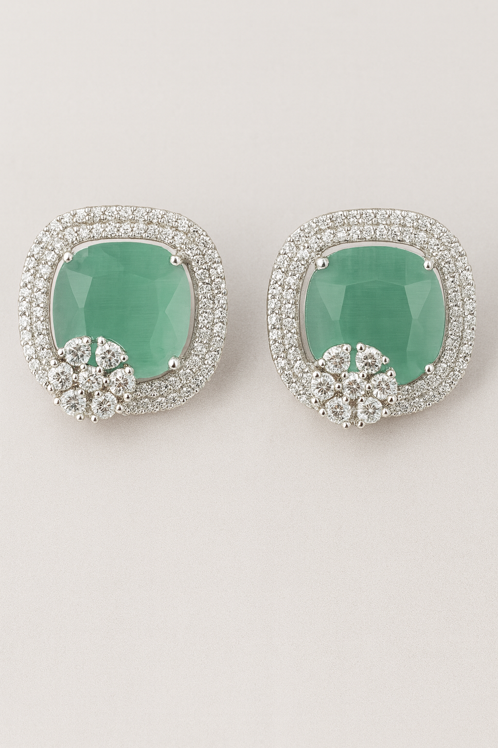 Emerald Elegance Cushion-Cut Diamond Halo Earrings
