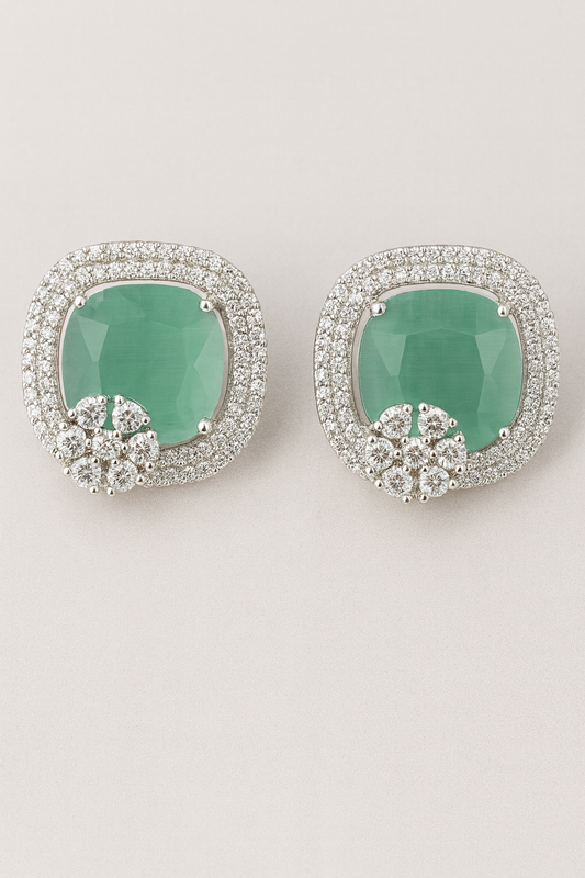Emerald Elegance Cushion-Cut Diamond Halo Earrings