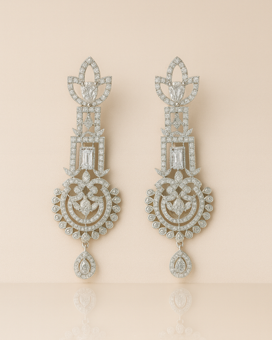 Regal Radiance Silver Statement Earrings with Cubic Zirconia Detailing