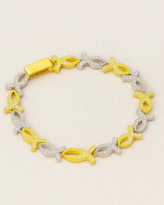 Luxe Radiance Two-Tone Diamond Tennis Bracelet – Gold & Silver Round-Cut Design