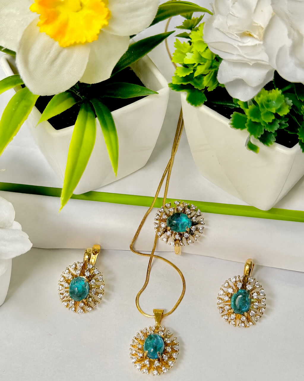 Luxury Oval Stone Jewelry Set – Necklace, Earrings & Ring | ZAYSHINE – Black, Blue & Red Variants