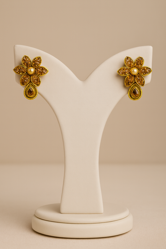 Luxury Gold Plated Jewelry Set with Maang Tikka & Earrings – Pearl & Stone Embellished Necklace