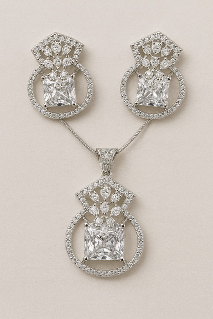 Midnight Elegance Purple Sapphire Halo Jewelry Set – Necklace & Earrings with Diamond Accents