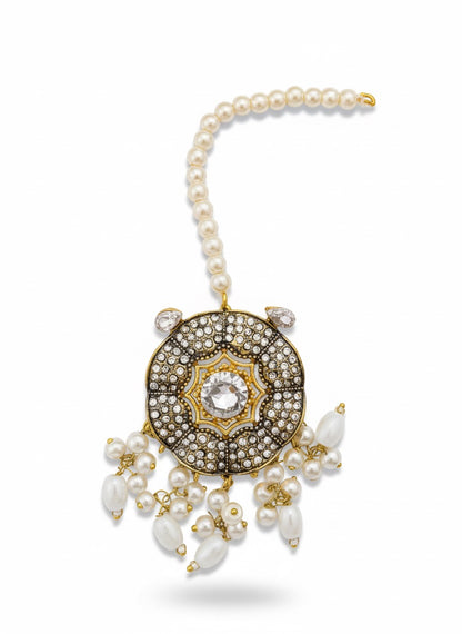 Turkish-Inspired Pearl & Crystal Statement Jewelry Set - Choker, Earrings & Headpiece