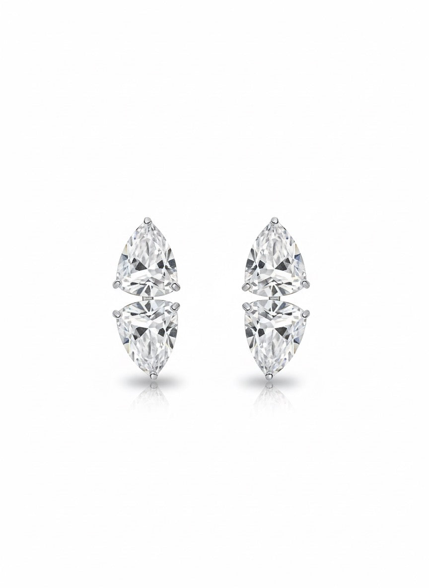Trillion-Cut Crystal Triangle Jewelry Set - Silver-Tone Necklace, Stud Earrings & Maang Tikka