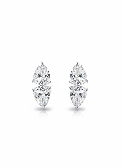 Trillion-Cut Crystal Triangle Jewelry Set - Silver-Tone Necklace, Stud Earrings & Maang Tikka