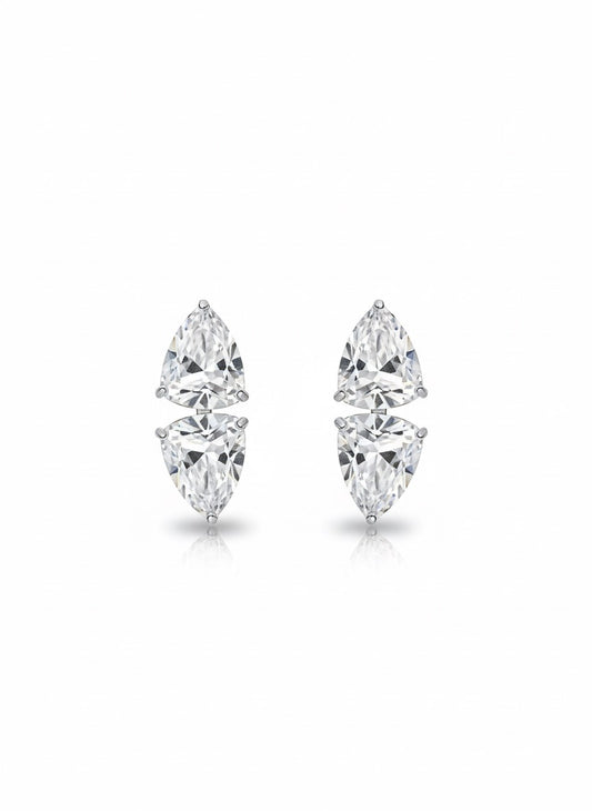 Trillion-Cut Crystal Triangle Jewelry Set - Silver-Tone Necklace, Stud Earrings & Maang Tikka
