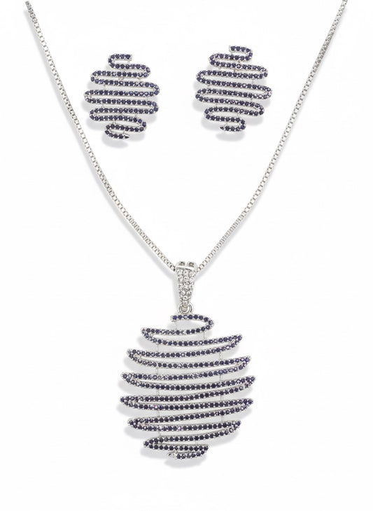Elegant Silver Plated Necklace & Earrings Set with Black Crystal Stones