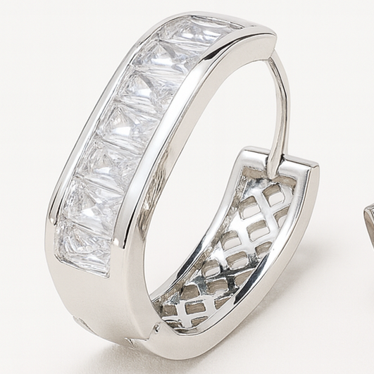 Silver-Plated Square Hoop Earrings with Princess-Cut Cubic Zirconia