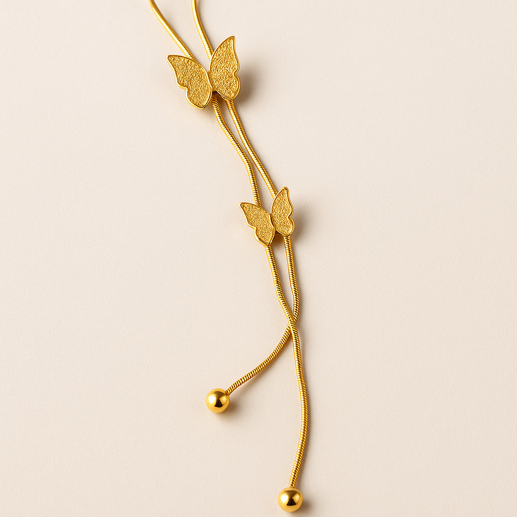 Gold-Plated Butterfly Pendant Necklace – Adjustable Chain, Minimalist Elegant Jewelry