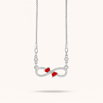Sterling Silver Infinity Necklace with Red Accents – Dainty CZ Pendant, Adjustable Chain