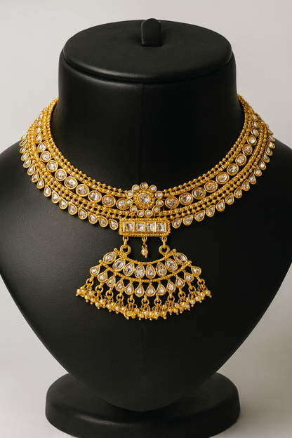 Royal Kundan Choker Necklace & Earrings Set – Traditional Gold Plated Jewelry with Pearls