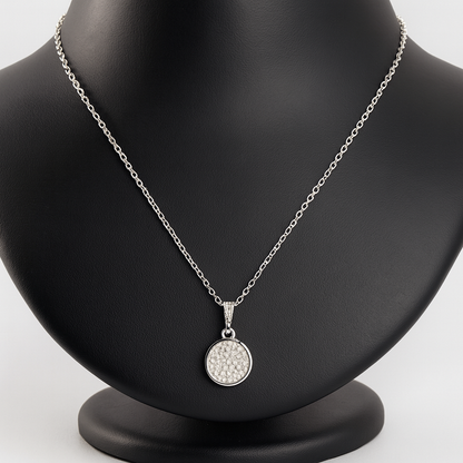 Sterling Silver Plated Round Pave Necklace & Earrings Set – Elegant CZ Jewelry, Minimalist Design