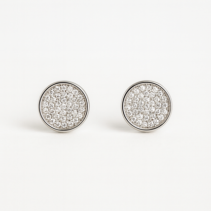 Sterling Silver Plated Round Pave Necklace & Earrings Set – Elegant CZ Jewelry, Minimalist Design