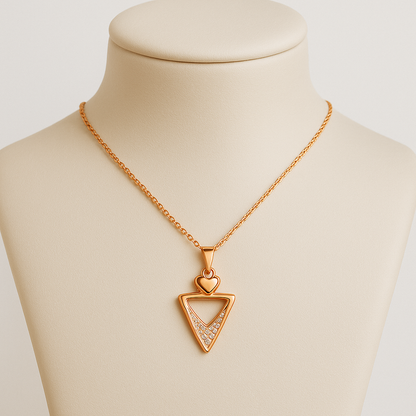 Gold-Plated Triangle & Heart Jewelry Set – Necklace with Pendant and Matching Earrings, Modern Geometric Design