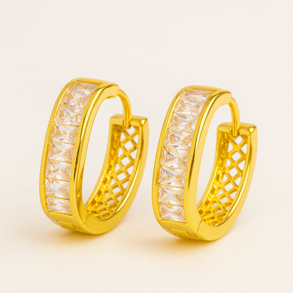 Silver-Plated Square Hoop Earrings with Princess-Cut Cubic Zirconia