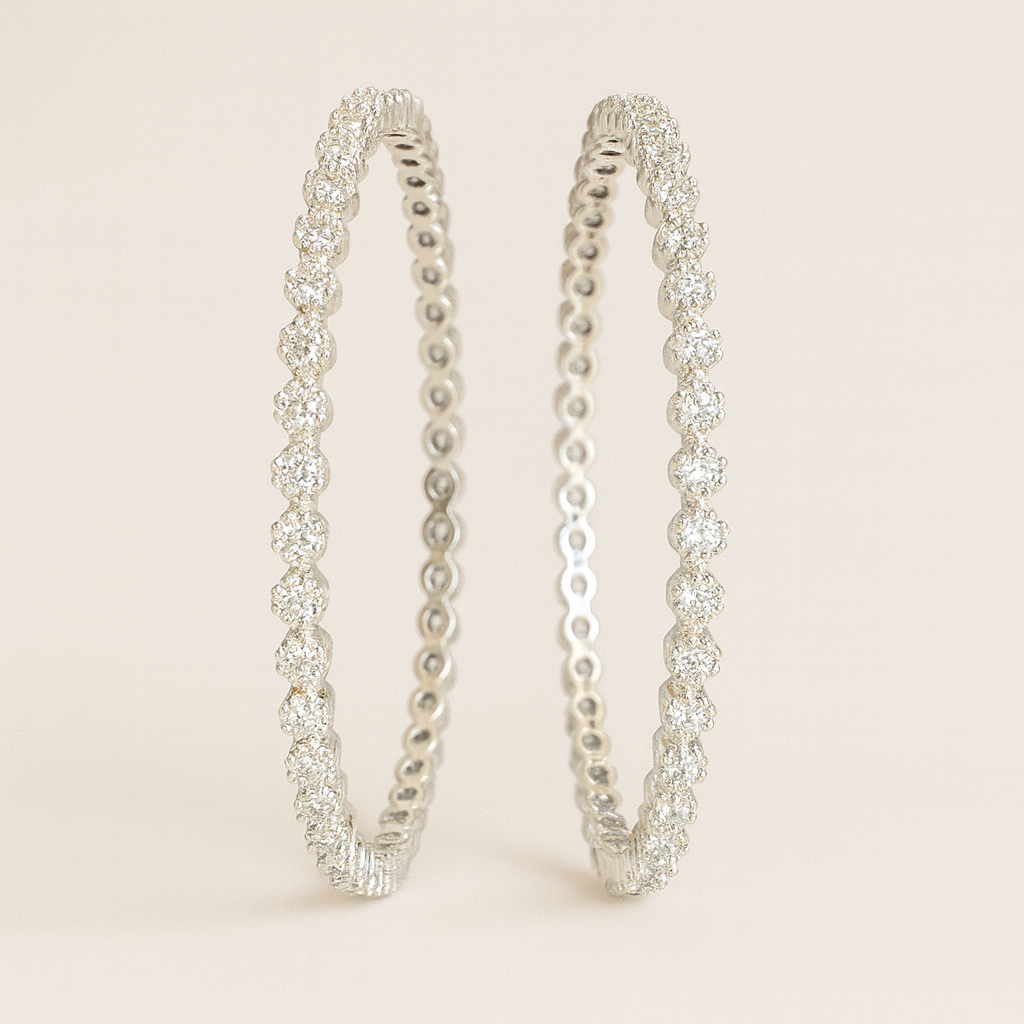 Sterling Silver Crystal-Studded Bangles – Round Zirconia Stone Set