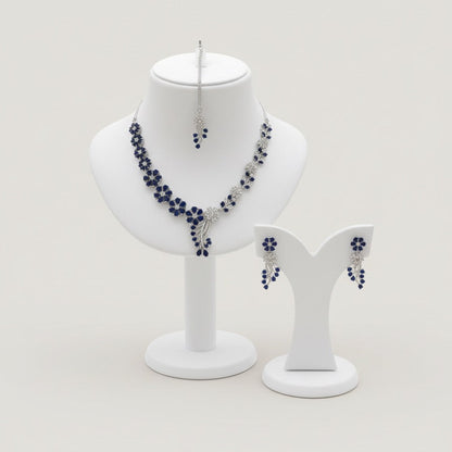 Elegant Stone & CZ Diamond Artificial Jewelry Set – Necklace, Earrings & Maang Tikka