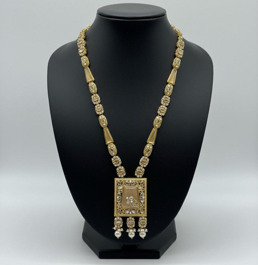 Gold & Silver Plated Kundan Necklace & Earrings Set – Multicolor,Grey  & White Stone Variations, Traditional Ethnic Jewelry with Pearl Drops