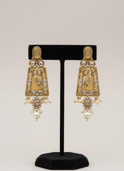 Gold & Silver Plated Kundan Necklace & Earrings Set – Multicolor,Grey  & White Stone Variations, Traditional Ethnic Jewelry with Pearl Drops