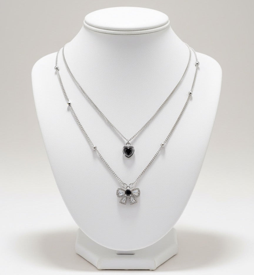 Sterling Silver Blue Sapphire & CZ Bow Necklace - Elegant Dainty Dangle Y-Chain Pendant