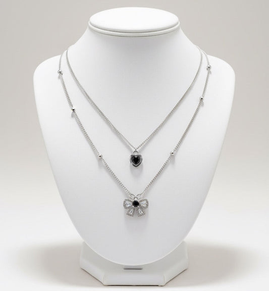 Sterling Silver Blue Sapphire & CZ Bow Necklace - Elegant Dainty Dangle Y-Chain Pendant