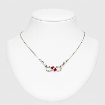 Sterling Silver Infinity Necklace with Red Accents – Dainty CZ Pendant, Adjustable Chain
