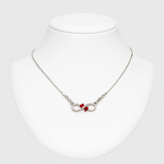 Sterling Silver Infinity Necklace with Red Accents – Dainty CZ Pendant, Adjustable Chain