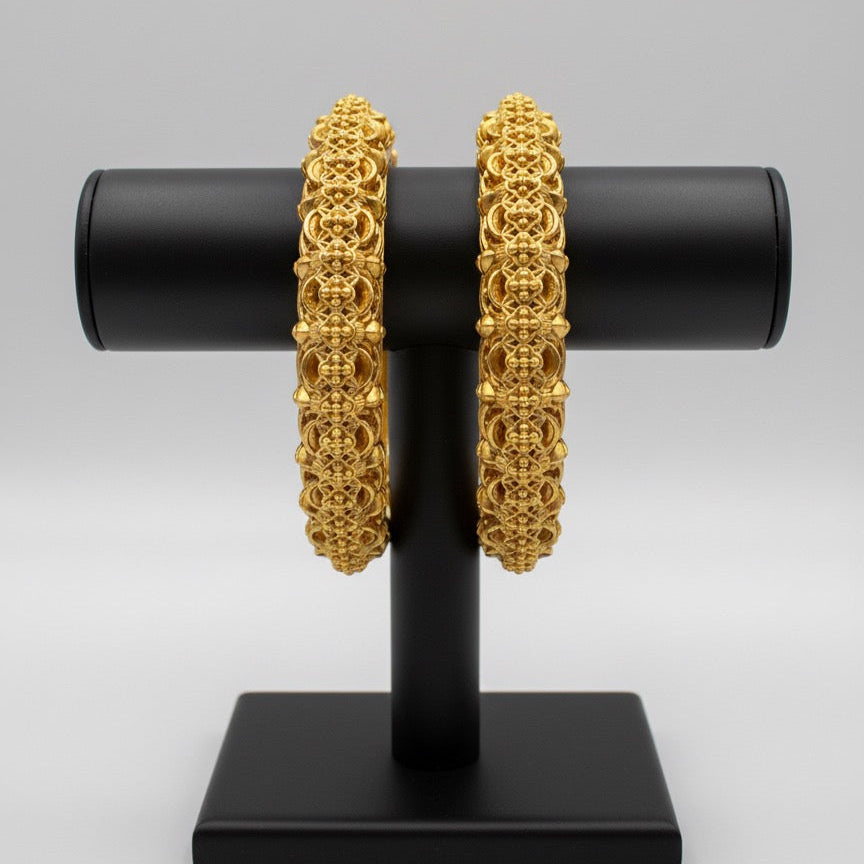 Gold-Plated Kada Bangles – Intricate Handcrafted Floral Design, Traditional Ethnic Jewelry (Pair)