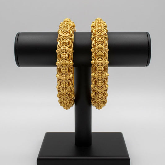 Gold-Plated Kada Bangles – Intricate Handcrafted Floral Design, Traditional Ethnic Jewelry (Pair)