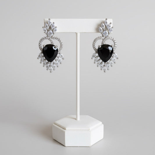 Luxury Alloy Statement Earrings – Heart Cut Centerpiece with Cubic Zirconia Halo, Dual Tone Finish