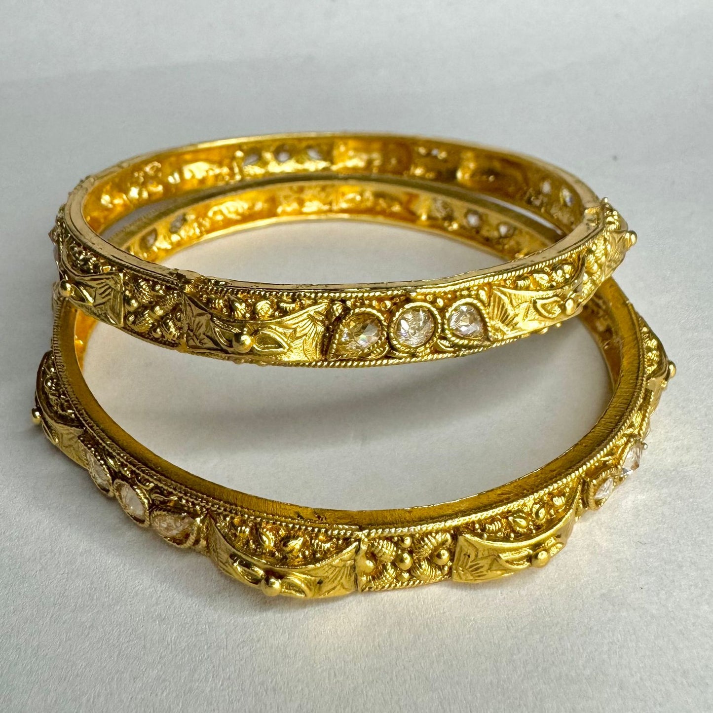 Gold Finish Traditional Bangles with Stone Detailing – Antique Style | Elegant Pair