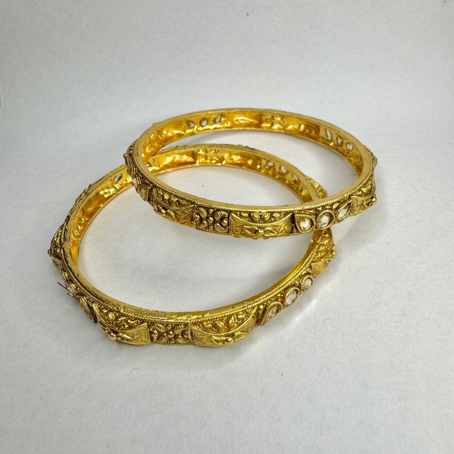 Gold Finish Traditional Bangles with Stone Detailing – Antique Style | Elegant Pair