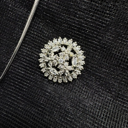 Rhodium Plated Floral Pendant Necklace & Stud Set | Brilliant Cubic Zirconia Crystal Finish | Round Flower Cluster Design | Elegant Daily Wear