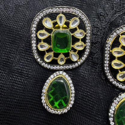 Polki Kundan Convertible Earrings | Dual Tone Black & Gold Finish | Detachable Square Stud & Teardrop Dangler | Traditional Statement Jewelry