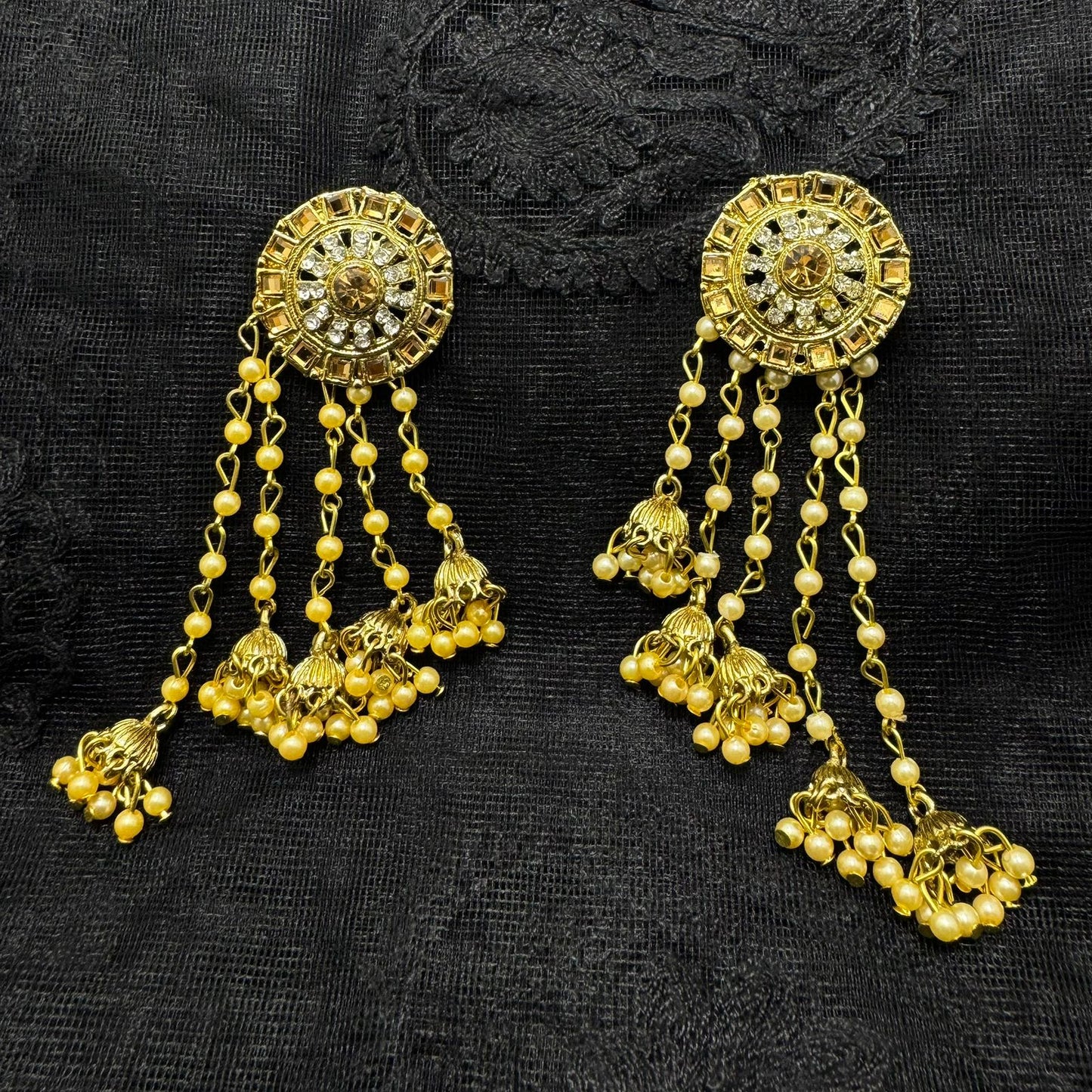Dual-Tone Gold & Oxidized Chandbali Jhumka Earrings | Champaigne  Kundan & Metallic Bead Drop Finish | Traditional Indian Statement