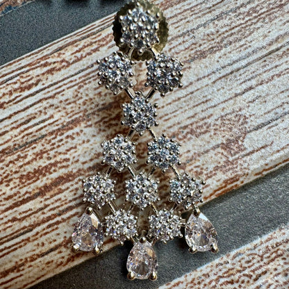 Rhodium Plated (925 Silver) Teardrop CZ Choker Necklace Set | Brilliant American Diamond Finish | Adjustable Party Wear Style | Pear Cut Crystal Jewelry